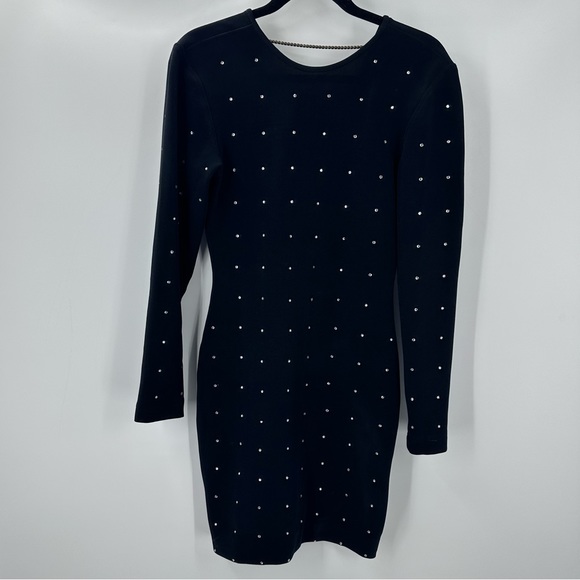 VTG 1980s Tadashi Dress Black Diamond Rhinestones Long Sleeves Medium | R1404 - Picture 2 of 10